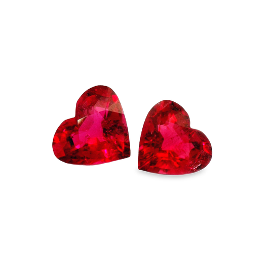 5.38ct Matched Pair of Heart-Shaped Red Rubellite Tourmaline